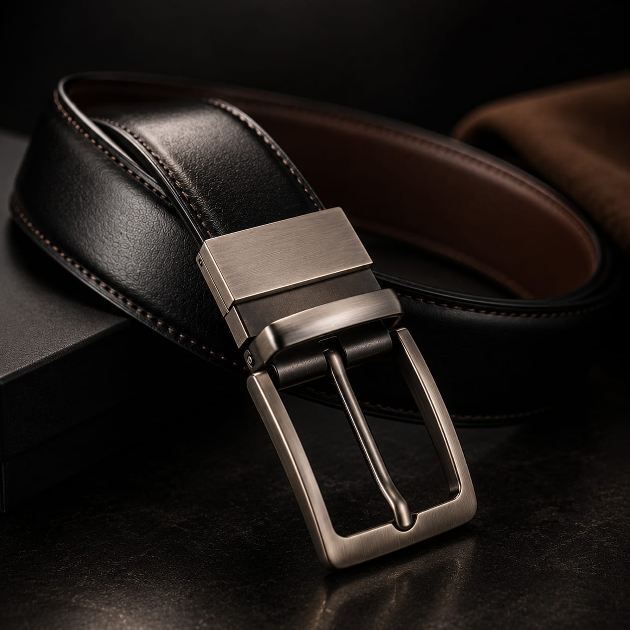 Premium reversible genuine leather belt black and brown side view