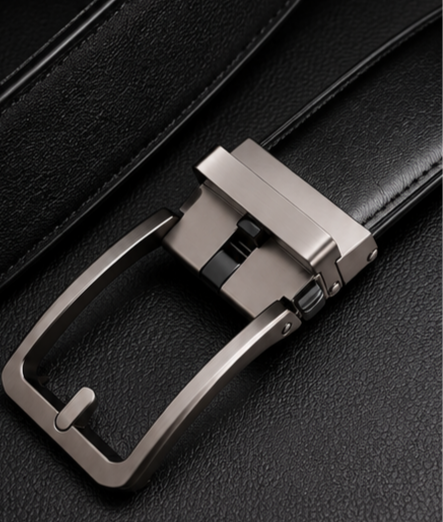 Black pure cow leather belt with modern gunmetal automatic buckle