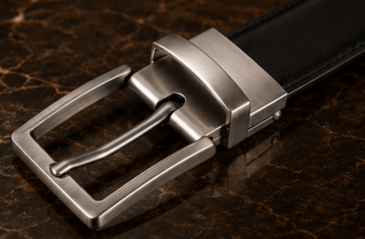 Close-up of Monarzo Dualis brushed silver reversible pin buckle