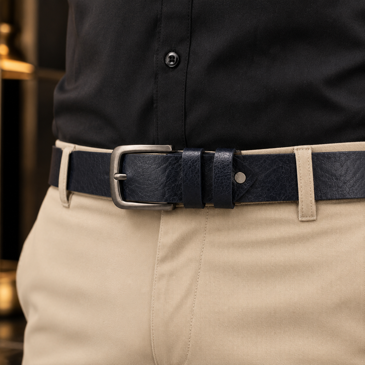 Close-up of Monarzo Titan genuine leather textured belt