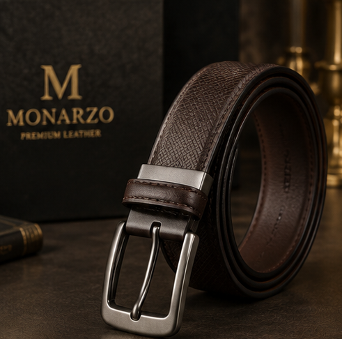 Double-sided cow leather belt with high-chrome pin buckle