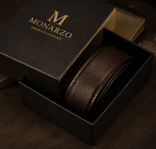 Monarzo 2-in-1 reversible black and brown cow leather belt in gift box