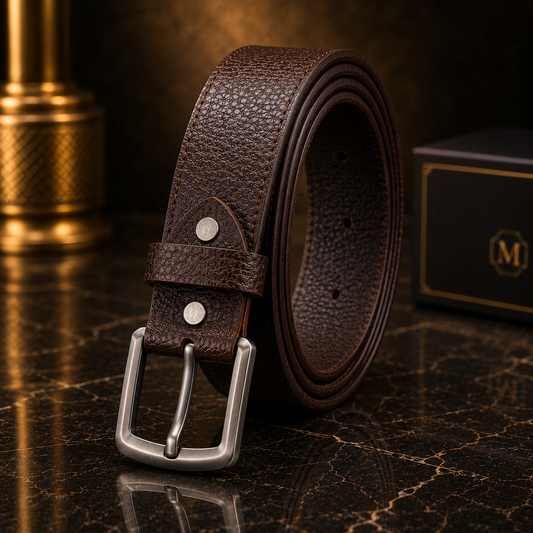 Monarzo Atlas textured dark brown genuine leather belt for men