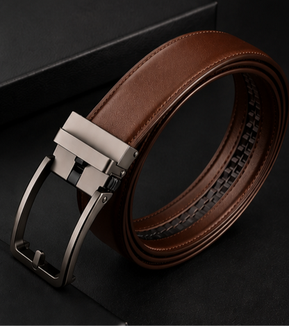 Monarzo Cognac brown cow leather belt with gunmetal automatic buckle