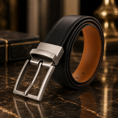 Monarzo Dualis rolled black and tan pure cow leather reversible belt