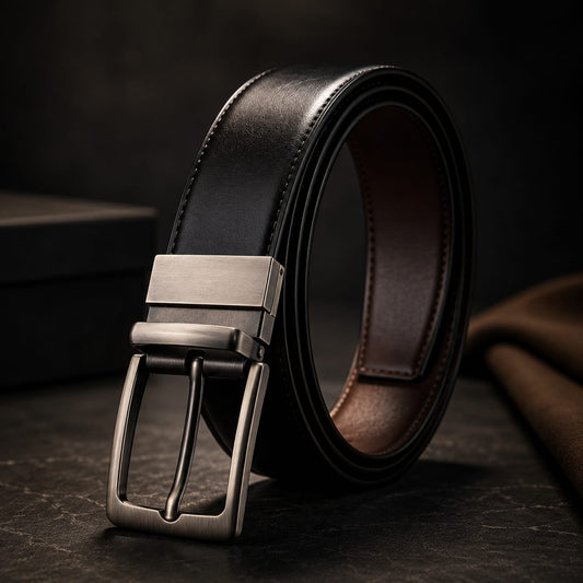 Monarzo Fusion reversible black and brown genuine leather belt for men