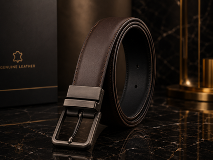 Monarzo Infinity 2 in 1 reversible dark brown and black genuine leather belt for men