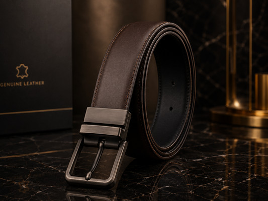 Monarzo Infinity 2 in 1 reversible dark brown and black genuine leather belt for men
