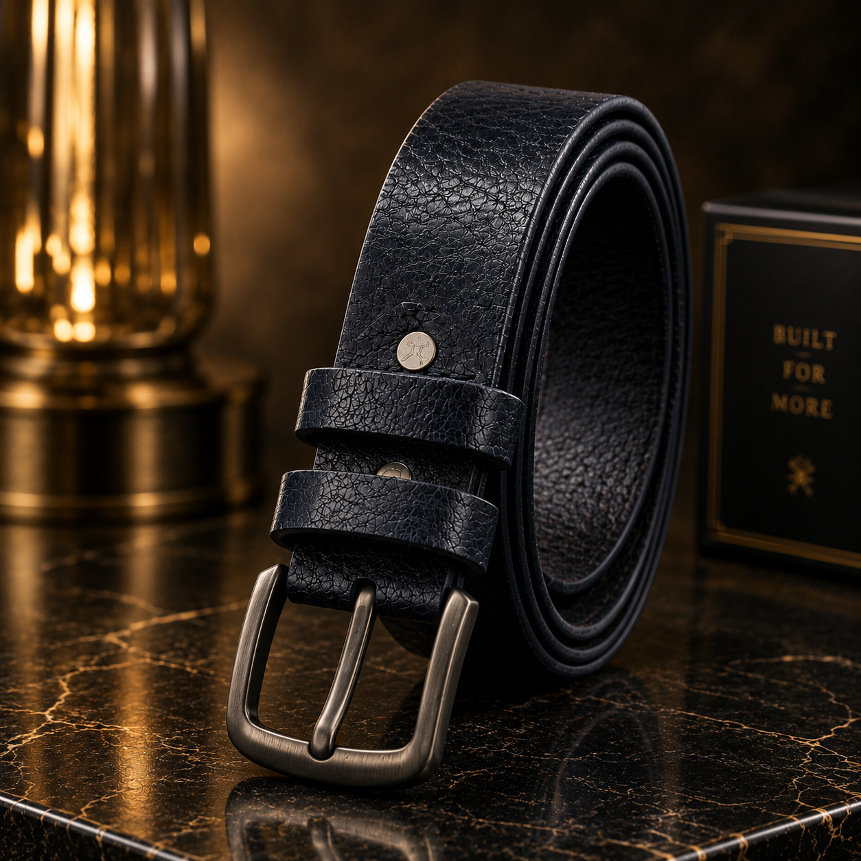 Premium black leather casual belt for jeans and everyday wear