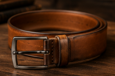 Rolled Monarzo Heritage brown cow leather belt with classic buckle