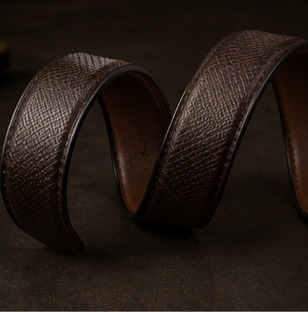 Textured brown side of Monarzo double-sided cow leather belt